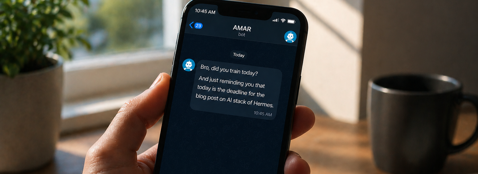 Amar checking in on Telegram at 10:45am