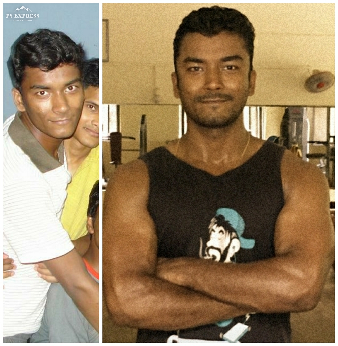 Natural body transformation — double biceps pose after 12 years of calisthenics